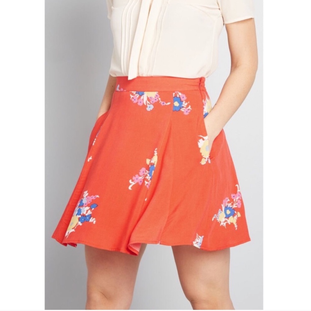 ModCloth Stay Sassy Skater Red Floral Skirt